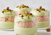 Pistachio Rose Cups Recipe | Creamy Pistachio Mousse with Rose Sponge pistachio rose cups recipe