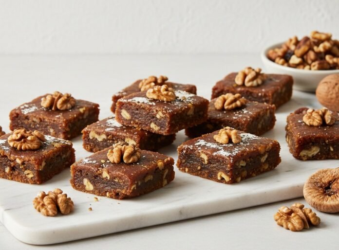 anjeer walnut barfi Homemade Anjeer Walnut Barfi squares on a plate