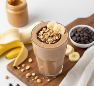 Chocolate Banana Peanut Butter Smoothie | Healthy & Creamy Recipe 36 chocolate banana peanut butter smoothie in glass