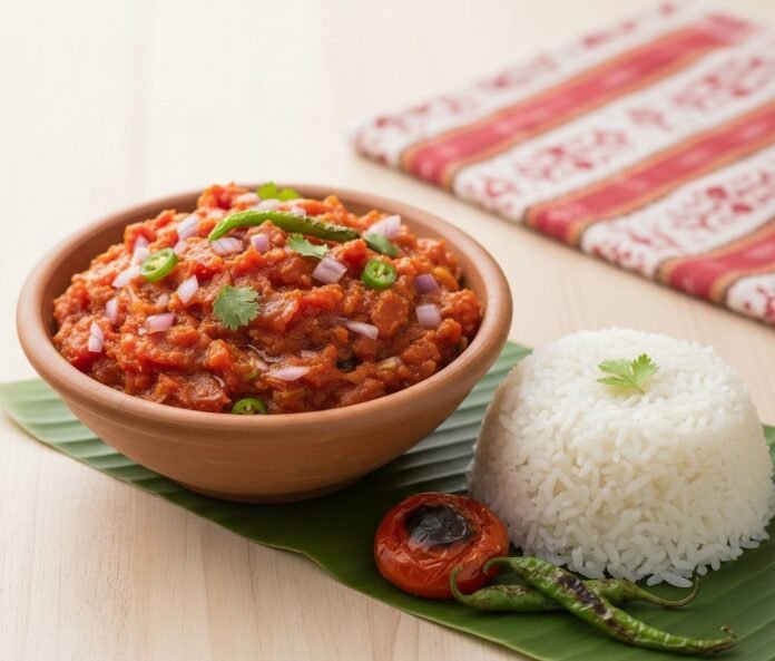 Tomato Pitika (Bilahi Pitika) (3) Authentic Assamese Tomato Pitika served with rice