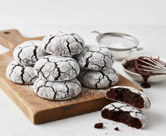 freshly baked chocolate crinkle cookies